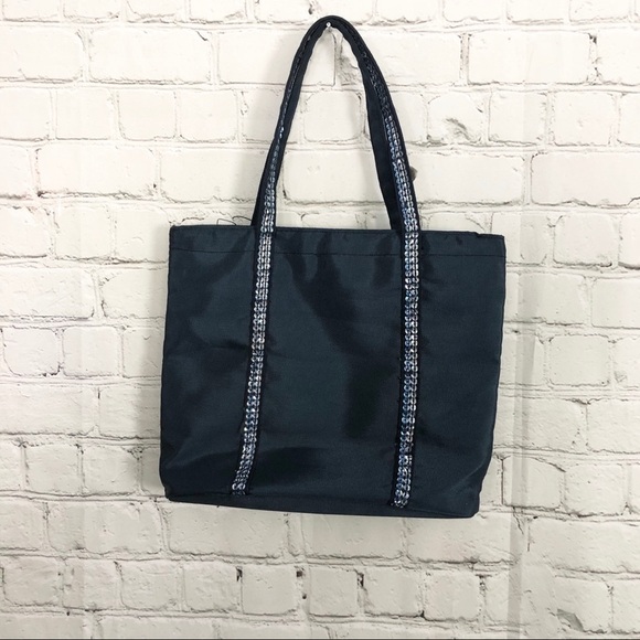 Handbags - Small Navy Blue Tote Bag with Sequin
